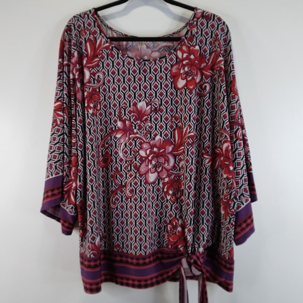Perseption Women Floral Purple and Red Top Size 3X